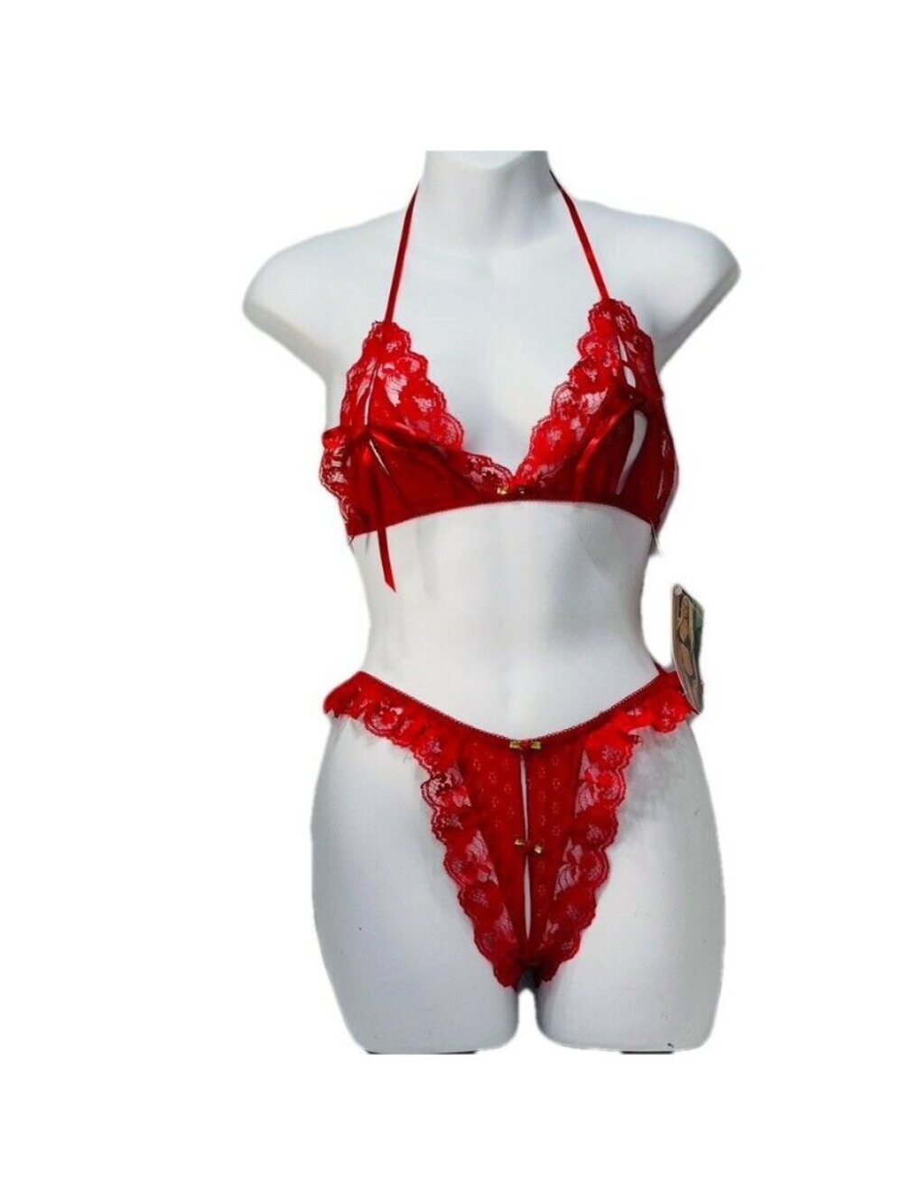 Dreamgirl Red Lace Open Cup Bra & G-String Lingerie Set S/M